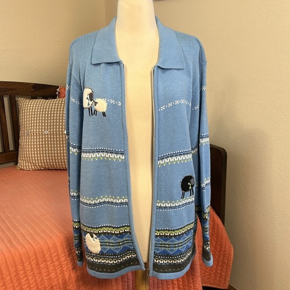 Vintage Allison Daley Fair Isle Black Sheep Knit Cardigan Sweater Full Zip sz 1X - Picture 5 of 16